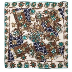 VTG Y2K Express Fleur de Lis Baroque Preppy Old Money Wrap Scarf Green